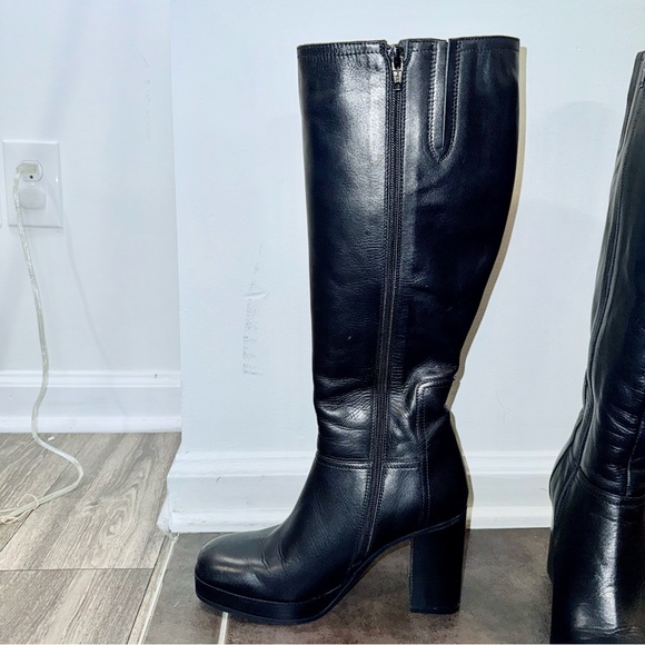 Coach and Four Black Leather Knee High Side Zip Italy Chunky Heel Boots Size 9 - Picture 10 of 14